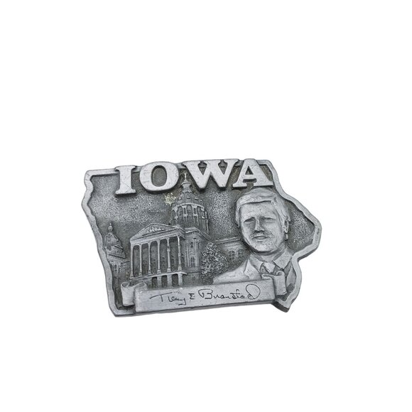 Terry Bradstand Belt Buckle Iowa Governor, Premium Specialty Co Vintage Pewter